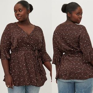 Torrid Surplice Blouse Stretch Challis Heart Petals Black